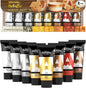 AUREUO Metallic Acrylic Paint Set - 8 Essential Colors 0.71 Fl Oz / 21ml Tubes Gold Silver Art Paints for Crafts Decor Rich Pigments Non-toxic Painting Supplies for Artists