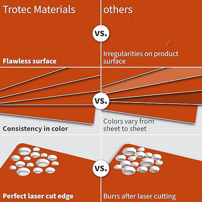 Trotec TroLase | 12"x24"x1/16", 4 Pcs | Orange/White | 2 Ply | Modified Acrylic | Laser Engraving Double Color Plastic Sheet | Engraving Blanks for Laser, Saw, Guillotine | Made in USA