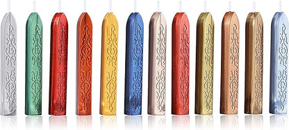 Yoption 12 Pcs Sealing Wax Sticks with Wicks, Antique Metallic Mixed Colors Totem Fire Manuscript Sealing Wax for Wax Seal Stamp (12 Colors B)