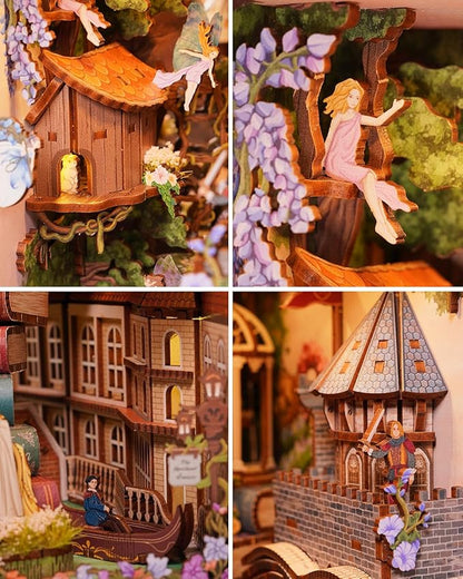 Tonecheer x British Library DIY Book Nook Kit, Shakespeare 3D Wooden Puzzle for Adults, Miniature House Kit Booknook Bookshelf Insert Decor with LED Lights Craft Gifts (Shakespeare's Verse)