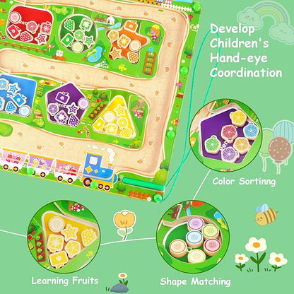 Magnetic Color & Shape Maze, Toddler Montessori Toys for 3 4 5 Year Old Girl Boy Birthday Gift, Magnetic Puzzles Board for Kids, Wooden Magnets Color Shape Sorting Toys, Preschool Learning Activities