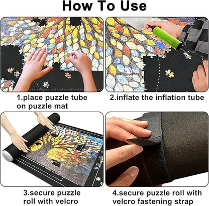 Napzy Puzzle Mat Rollup for Jigsaw Puzzles Storage Matt Roll Up Puzzle Board Saver with 8 Sorting Trays 1 Drawstring Bag Puzzle Table for Up to 1500 PCS