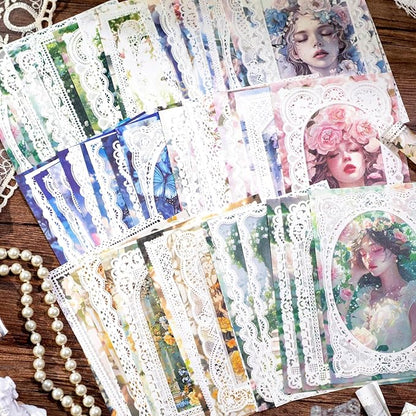 Lace border Scrapbook Paper Set, 150 PCS Goddess of romance Ephemera Pack for Junk Journaling, Scrapbooking, Crafting, DIY Projects, Diaries, and Art Supplies