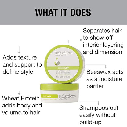 GREAT CLIPS Solutions Pliable Putty, 2oz | Finishing Hair Product w/Medium, Workable Hold | Provides Flexibility & Texture