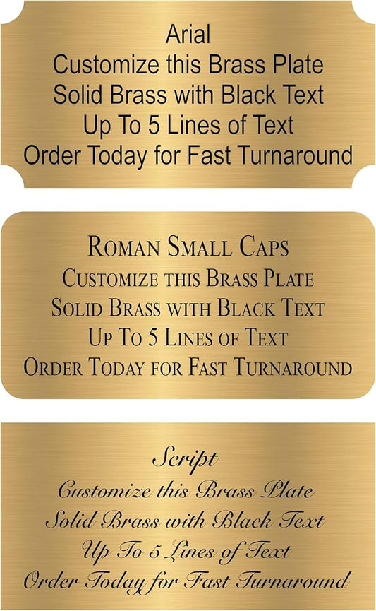 Personalized, Custom Brushed Gold Solid Brass Plate - Sizes 1x3, 1x4, 2x4, 2x6, 2x8, 3x6 - Picture Frame Name Label Art Tag for Frames, with Adhesive Backing - Indoor use only - 4 Tags