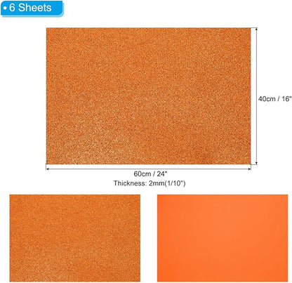 PATIKIL 2mm(1/10") Thick Non Adhesive Glitter Foam Sheet 16x24inch(40x60cm) Orange, EVA Shiny Foam Board for Craft, 6 Pcs