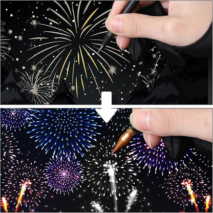 9Pcs Scratch Art Tools Set Including Artist Glove, Tool Bag, Scratch Coloring Pens, Plastic And Wooden Stylus, Scraper, Repair Pen, Clean Brush Scratchs Painting Drawing Tools for Adult Painting Paper