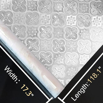 Window Privacy Film Decorative for Front Door, Bathroom Static Cling Stained Glass Sticker Opaque Heat Control UV Blocking Non-Adhesive for Home Windows 17.5 X 118.1 inches
