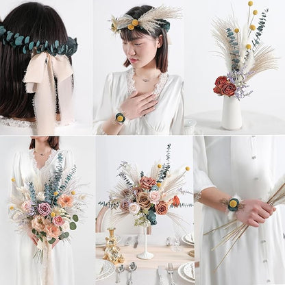 Serra Flora Natural Dried Pampas Eucalyptus Rabbit Tail Grass,(Pack of 66pcs) with 6 Kinds of DIY Bridal Artificial Bouquets Home Decor Wedding Floral Arrangement Table Centerpieces