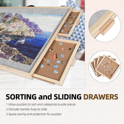 ALL4JIG 2000 Pieces Rotating Puzzle Board with 4 Drawers & Lazy Susan, 40.1" × 28.5" Wooden Jigsaw Puzzle Table with Cover, Portable Puzzle Board