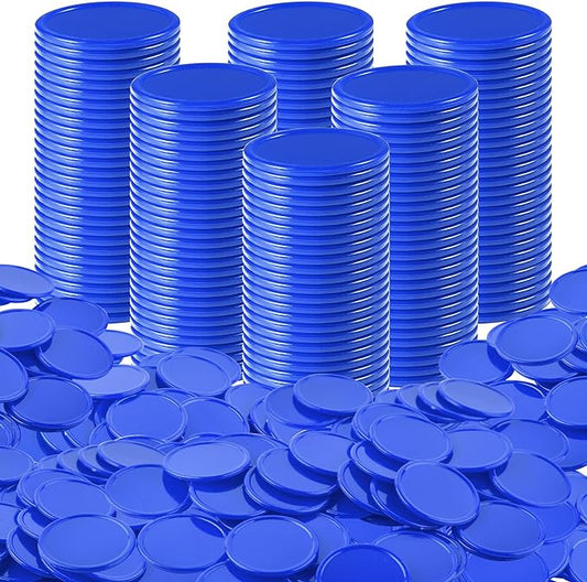 Coopay 600 Pieces Plastic Poker Chips Learning Counters Disks Bingo Chip Counting Discs Markers for Math Practice and Poker Card Game Tokens, Teaching Rewards, 38 mm/ 1.5 Inches (Blue)