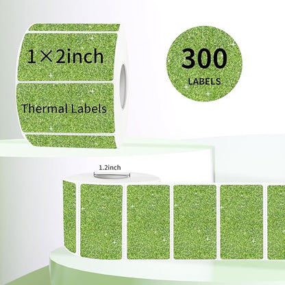 2"x1" Holographic Thermal Labels Stickers, Glitter Direct Thermal Printer Labels, Waterproof Self-Adhesive Address Shipping Label Stickers, 300 Sheet/ 1 Roll, Holographic Shiny Green