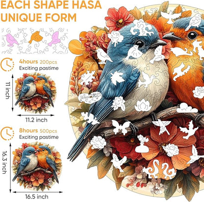 Wooden Puzzle for Adults, Twin Birds Jigsaw Puzzles 500 Piece, Unique Shapes Family Reunion Puzzle for Adults, Beautiful Package, Best Gift for Family Friends Medium 11.4x11in