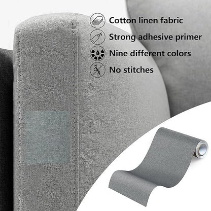 Fabric Repair Patches, Linen Repair Tape Self-Adhesive Fabric Patches Durable, DIY Large Linen Tape for Sofa, Couches, Furniture, Chair, Clothing （3.5X79 Inch, Grey）