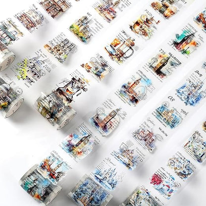 6 Rolls PET Tapes Set Pre Cut Tape Stickers City Stickers journaling Tape Transparent Sticker Books for Scrapbooking Scrapbook Tape Decorative