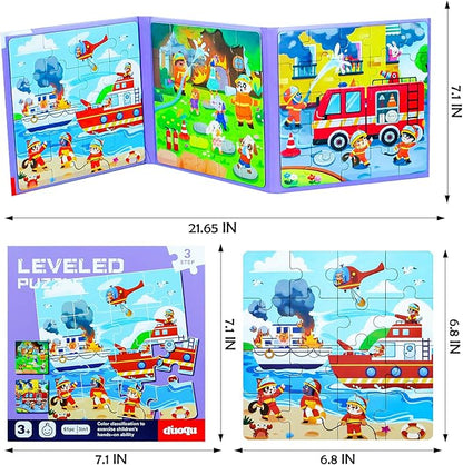 Fire Brigade Magnetic Puzzles for Toddlers, 3 in 1 Jigsaw Puzzle Book, Travel Puzzles for Preschool Learning Ages 3-8