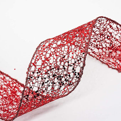 CT CRAFT LLC Sparkling Glitter Mesh Wired Ribbon 2.5" x 10 Yards Red for Christmas Home Decor Bow Gift Wrapping DIY Crafts Wreath