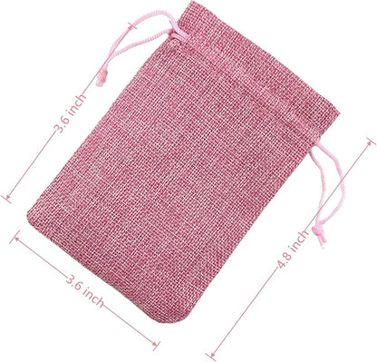 Palmhomee Pack Of 25 Burlap Gift Bags with Drawstring Linen Jewelry Pouches Wedding Hessian Jute Bags for Birthday and Treat Pouches Party Wedding Favors Gift (3.6x4.8 Inch, Pink)