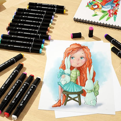 Banral Alcohol Markers Set, 120 Colors Dual Tip Alcohol Based Art Markers Pens for Artists, Permanent Drawing Markers for Adult Coloring Sketching Illustration with Case and Holders
