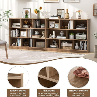 Giantex 8 Cube Bookcase, Freestanding 3-Tier Open Bookshelf, Modern Storage Display Cabinet, Wood Cube Storage Organizer for Living Room, Kid’s Room, Natural