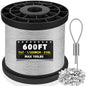 316 Stainless Steel Cable, 600FT 1/32IN Wire Rope with 150Pcs Aluminum Sleeves Stops, for String Lights Hanging, Clotheslines, Trellis Wire