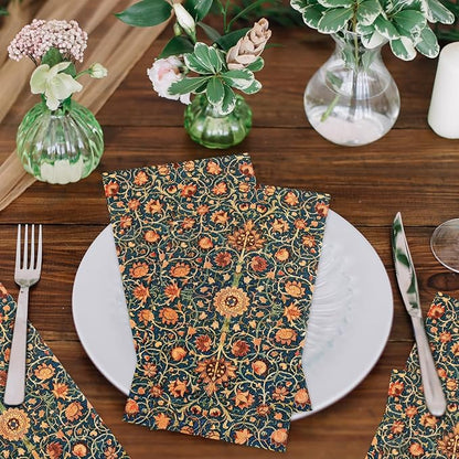 100 Pack William Morris Guest Napkins Vintage Floral Blue Paper Napkins Disposable Paper Hand Towels Dinner Baby Shower Party Supplies Decorative Napkins - 4.3 X 7.8 Inches