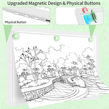 Phylosal Rechargeable A2 Light Pad for Diamond Painting 25.2''x18.4'', Magnetic Tracing Light Box for Drawing, Diamond Art Light Board with Side Button, Wireless LED Light Table for Sketching, Design