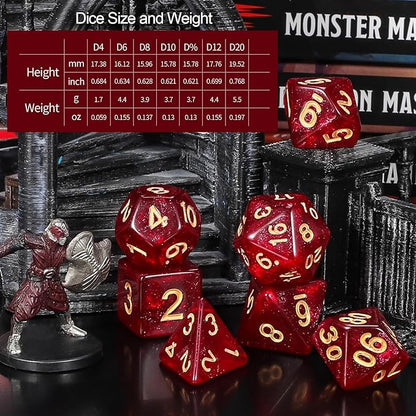 QMay DND Dice Set 10x7 (70 Pieces) Polyhedral Dice for Dungeons and Dragons D&D RPG MTG Role Playing Games with 1 Drawstring Bag