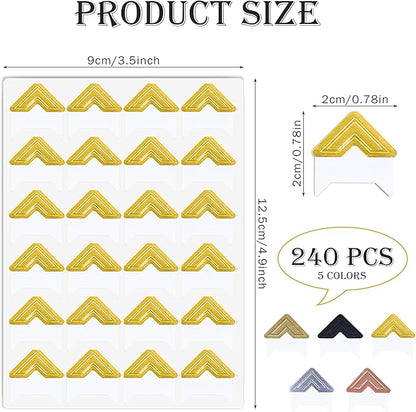 240 Pieces Photo Corners Self Adhesive Photo Corner Stickers, Picture Mounting Corners Acid Free Photo Corner for DIY Scrapbook, Album, Picture Frames, Journal Supplies (Multicolor)