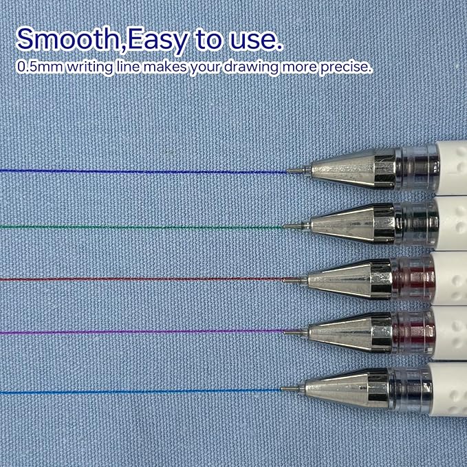 5 Colors Water Erasable Fabric Marking Pen with 20 Refills for Cross Stitch, Embroidery, Sewing, Quilting DIY (red,rose, blue, green, purple)