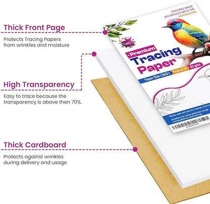 Tracing Paper 9 x 12 Inch - 75 Sheets 41lb/63gsm Transparent Vellum Paper for Sketching, Preliminary Drawing, Drafting & Overlays - Premium Translucent Tracing Paper for Pencil, Marker and Ink