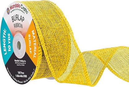 Mandala Crafts Yellow Burlap Ribbon 1.5 Inches Wide Jute Ribbons for Crafts - 20 Yds Roll Rustic Burlap Wrap Trim Ribbons for Wreaths Bows Wedding Party Decoration