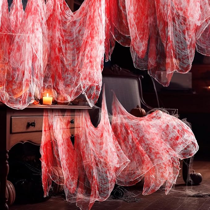 Boao Halloween Cheese cloth 70.87 x 196.85 Inch Bloody Cheesecloth Roll for Crafts Large Cotton Muslin Gauze Fabric for Halloween Outdoor & Indoor Spooky Decoration