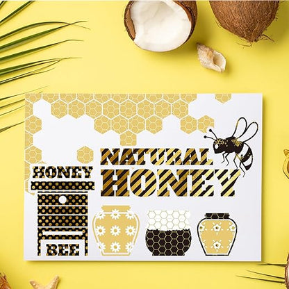 Whaline 12 Rolls Bee Washi Tape Foil Gold Honey Bee Washi Masking Tape 15mm Wide Bumblebee Honeycomb Daisy Print Decorative Adhesive Masking Tape for Scrapbook Gift Wrapping DIY Art Crafts
