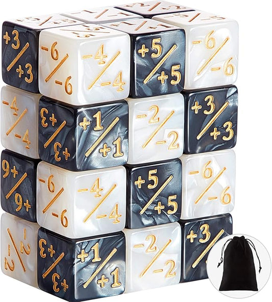Sumind 24 Pcs Magic Life Counter Dice -1/+1 Counters Commander Buff Tokens 6 Sided Dice Loyalty Life Gifts Compatible with MTG CCG TCG Cards Gaming Accessory (Charming Style)