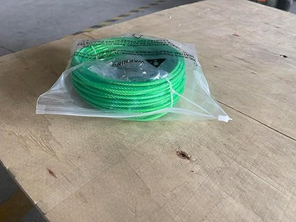 M6 Turnbuckles for Cables Wire, 3/16" Green PVC Coated Wire Rope Kit, Multi-use Steel Cable for Grape Vines/Clothes Line Outdoors for T Post/String Light Hanging/Garden Wire