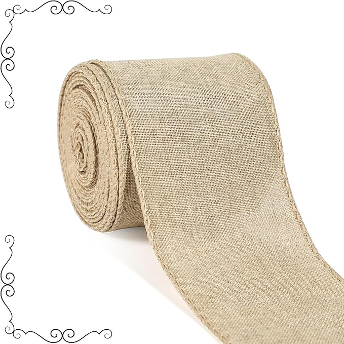 Burlap Ribbon Wired, Farmhouse Rustic Ribbon for Gifts Wrapping DIY Crafts Floral Bows Wreath Making Party Supplies Holiday Home Decoration, 2.5 Inch x 10 Yards