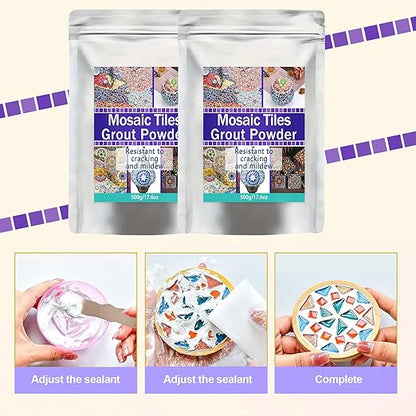 Mosaic Grout, Mosaics Tile Tools, Mosaic Tile Accessories – Essential for Handmade Grouting and Perfect for DIY Craft Projects (Gray, 500G)