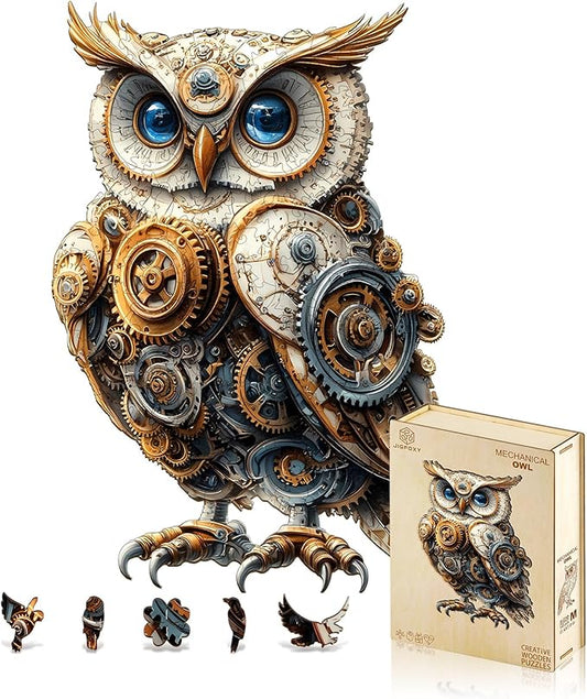 Jigfoxy Wooden Puzzles for Adults, Mechanical Owl Wood Puzzles Adult, Unique Animal Shape Wooden Jigsaw Puzzles for Adults, Birthday Gifts for Puzzle Lovers, Family(S-8.5 * 5.8in-80pcs)