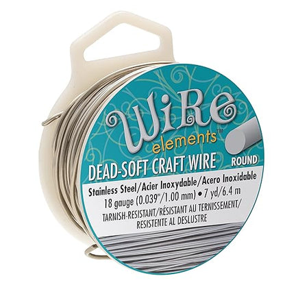 The Beadsmith Wire Elements Craft Wire – Tarnish Resistant, Soft Temper, Round, Stainless-Steel Color – 1mm, 18 Gauge, 7 Yard Spool – Jewelry Making, Wire Wrapping, Floral, & Other DIY Crafts