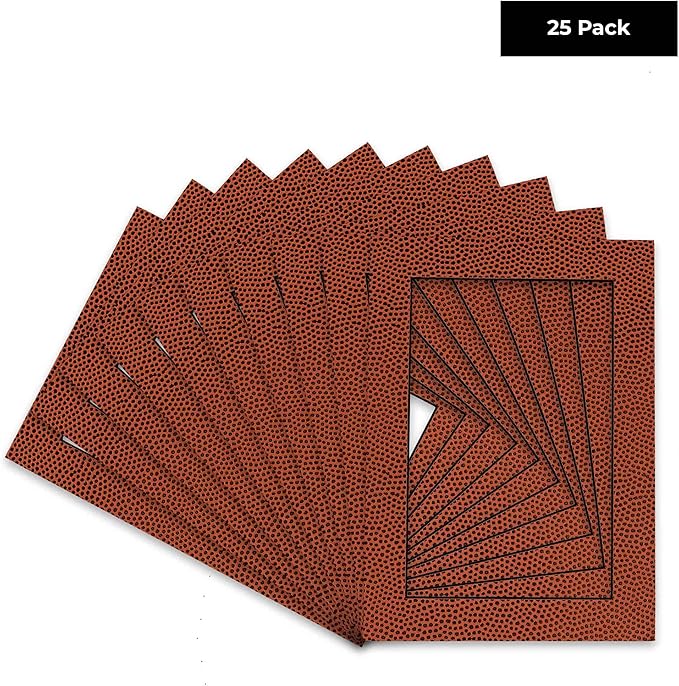 Pack of 25 Acid Free 8x10 Mats Bevel Cut for 5x8 Photos - Football Texture Precut Matboards With Backing Boards and Clear Photo Mat Bags For Pictures, Photos, Framing - 4-ply Thickness