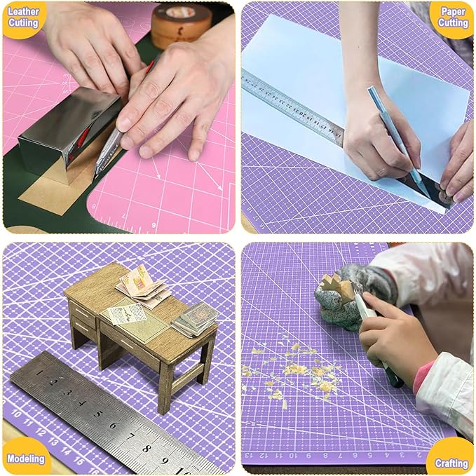 2 PCS Self Healing Cutting Mat 12" x 18": Sewing Rotary Cutting Mat for Crafts and Fabric Sewing Scrapbooking Quilting and Precision Cutting Purple & Pink Design (2, Purple & Pink)