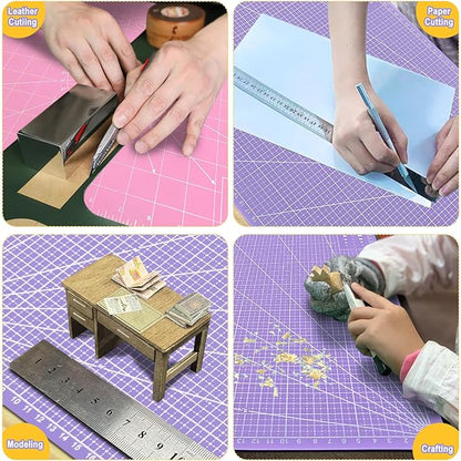 2 PCS Self Healing Cutting Mat 12" x 18": Sewing Rotary Cutting Mat for Crafts and Fabric Sewing Scrapbooking Quilting and Precision Cutting Purple & Pink Design (2, Purple & Pink)