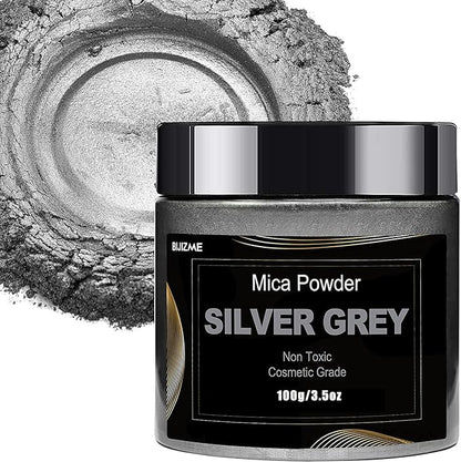 Silver Mica Powder Pigment (100g) -Cosmetic Grade Metallic Mica Powder for Epoxy Resin, Lip Gloss, Soap,Candle Making,Bath Bombs,Tumblers, Jewelry, Dyes, and DIY Crafting Projects(Silver Grey, 3.5oz)