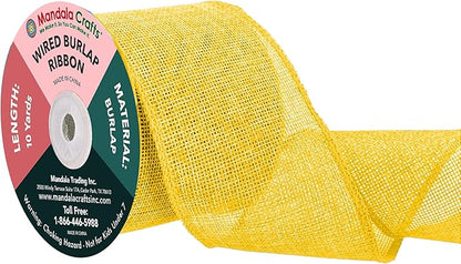 Mandala Crafts Yellow Burlap Wired Ribbon 3 Inches Wide Jute Ribbons for Crafts - 10 Yds Roll Rustic Burlap Wrap Trim Ribbons for Wreaths Bows Party Decoration