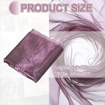 MECCANIXITY Iridescent Sheer Organza Fabric, 10 Yards x 59 Inches Solid Holographic Shiny Fabric Organza Cloth for Wedding, Curtains, Costume, Photo Background, Gradient Gray Purple