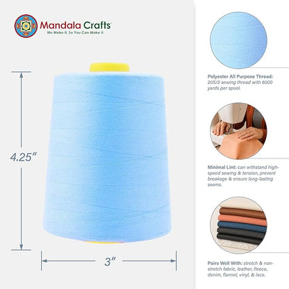 Mandala Crafts 4 Pack of Serger Threads Cones Spools - 20S/2 24000 Yards Polyester Ice Blue Threads for Sergers Machine and Overlock Quilting Sewing Machine