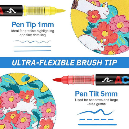 Guangna 168 Acrylic Paint Markers, Brush Tip Acrylic Paint Pens, Quick-Drying Waterproof Ink, for Rock Painting Plastic Wood Canvas Glass Ceramic Metal Art Crafts Supplies Gift