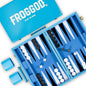 Froggod Travel Backgammon Sets for Adults – 15 Inch Premium Backgammon Set – PU Leather Case with Seamless Flocked Game Surface – Classic Board Games for 2 Player and Gift for Men(Light Blue)