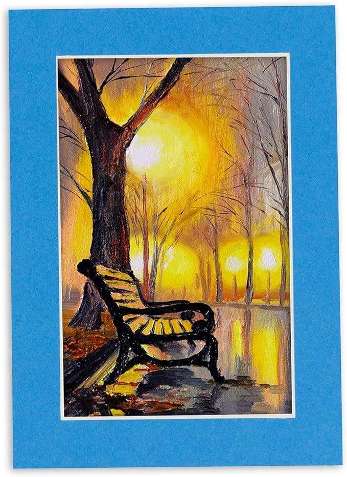 Pack of 25 Acid Free 8.5x11 Mats Bevel Cut for 7x9 Photos - Bay Blue Precut Matboards With Backing Boards and Clear Photo Mat Bags For Pictures, Photos, Framing - 4-ply Thickness